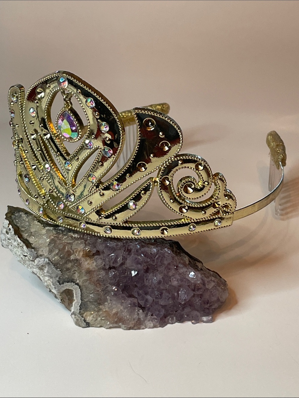 Disney Frozen Anna Gold Tone Tiara Crown Rhinestone Tear Drop for Dress Up